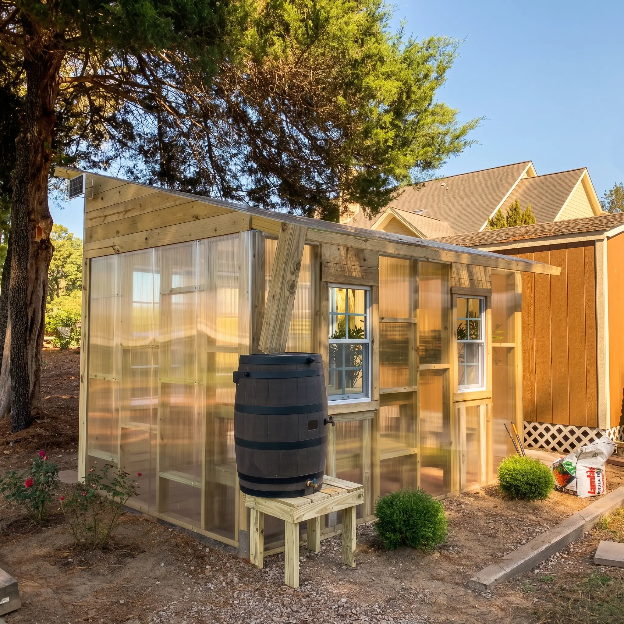 Custom cedar greenhouse from the side